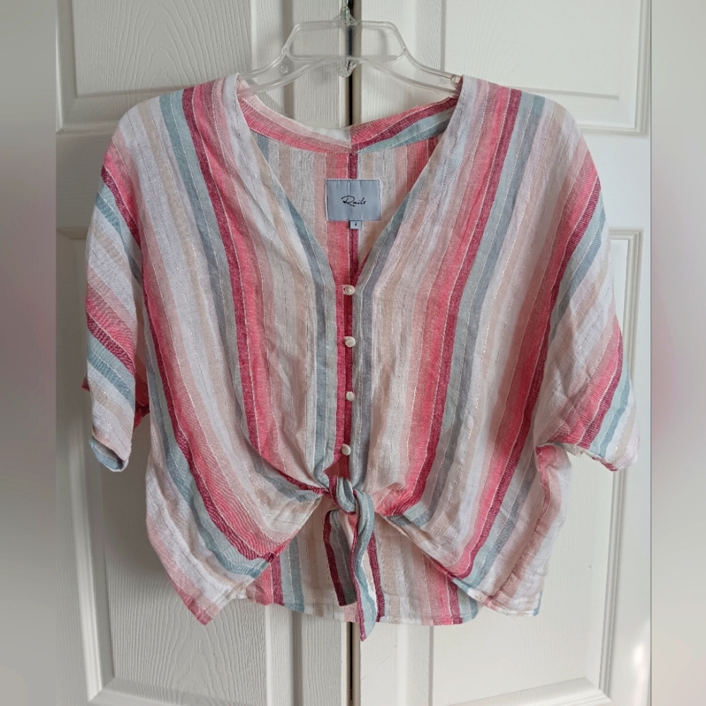Rails Thea Linen Tie Top In Tropic Stripe. Size S. - image 3